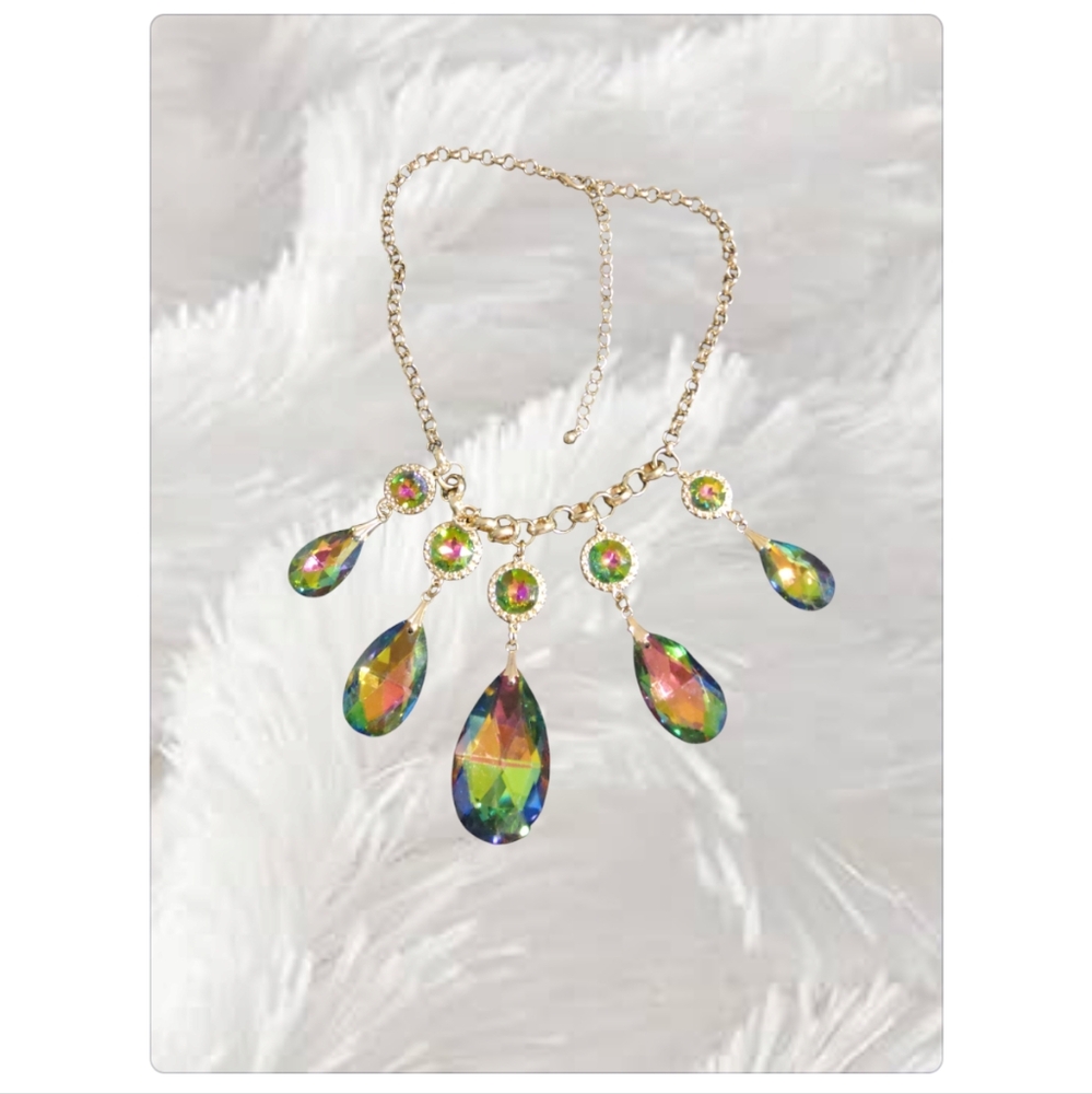 Gold Tone Statement Necklace with Multicolor Beads